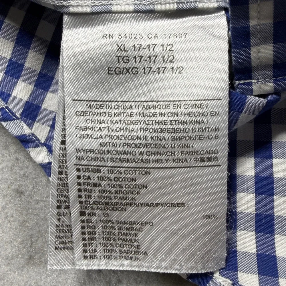 Banana Republic Mens XL Blue White Gingham Non-Iron Slim Fit Button Down Shirt